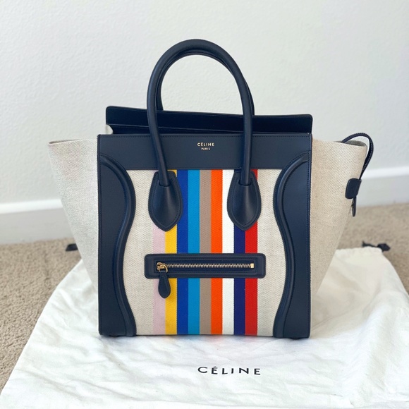 Celine Handbags - Celine Luggage Bag Striped Canvas Smooth Calfskin